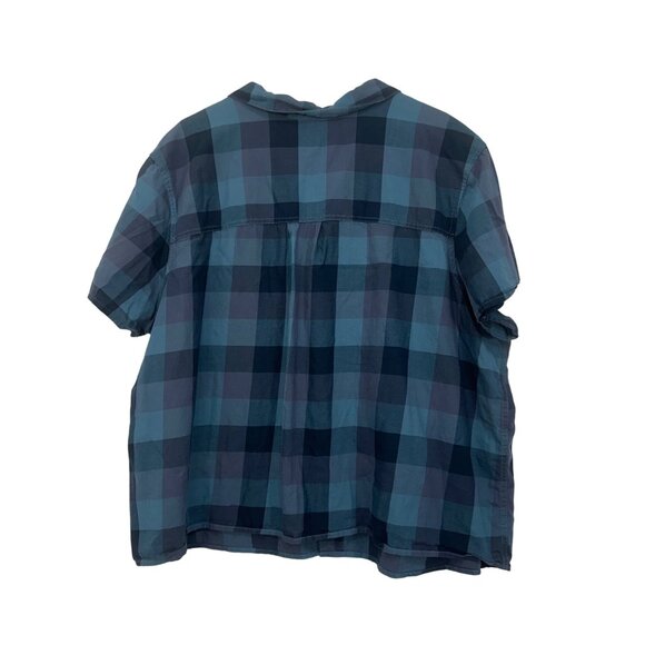 Lee Women Plaid Button-Up Short Sleeve Shirt Blouse Blue/Teal Size 2X - Picture 8 of 9